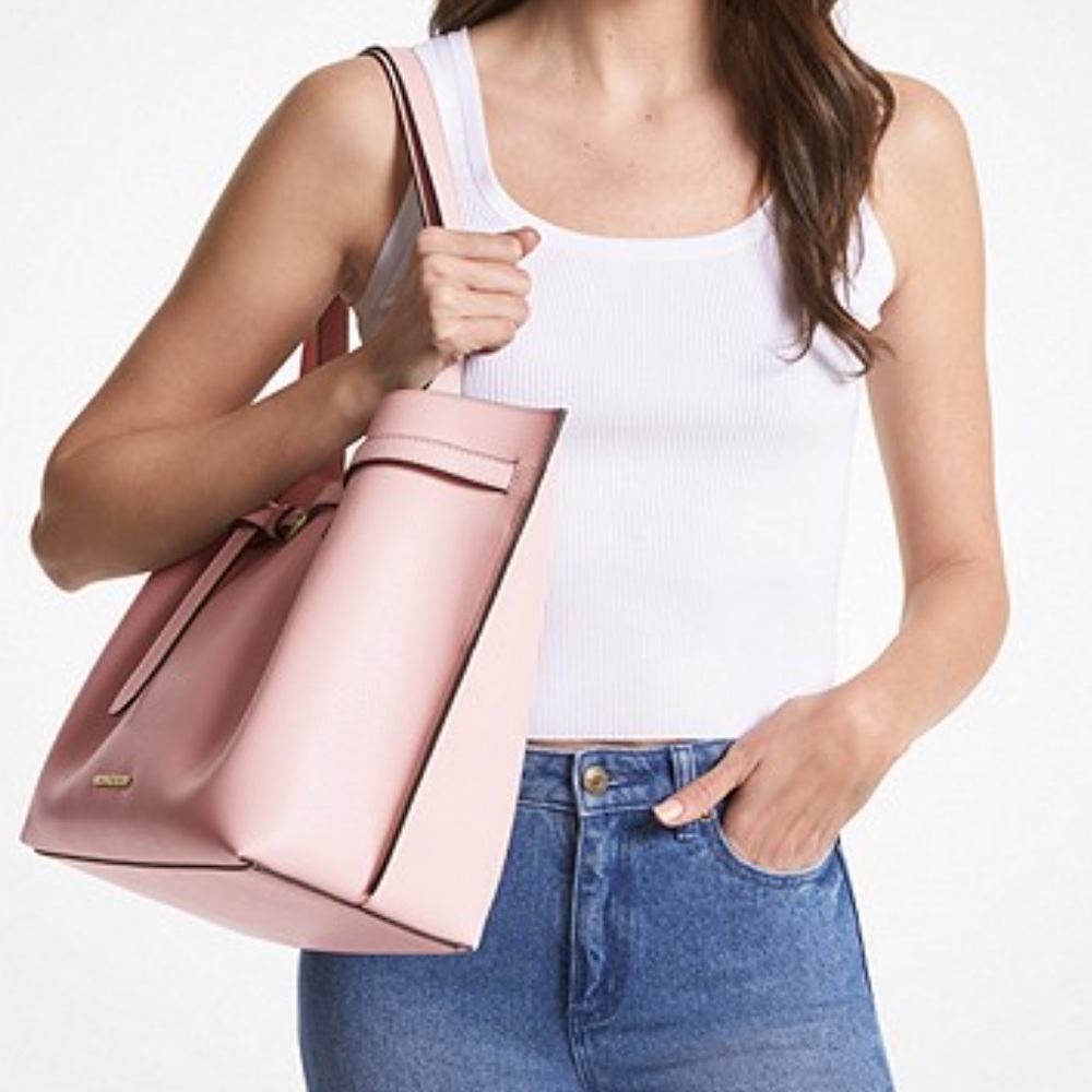 NWT MICHAEL KORS EMILIA LARGE EAST WEST TOTE BAG POWDER BLUSH COLOR - Picture 3 of 11